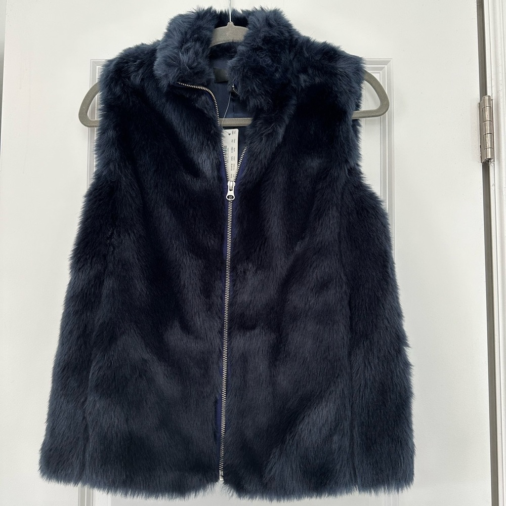Navy, faux fur vest